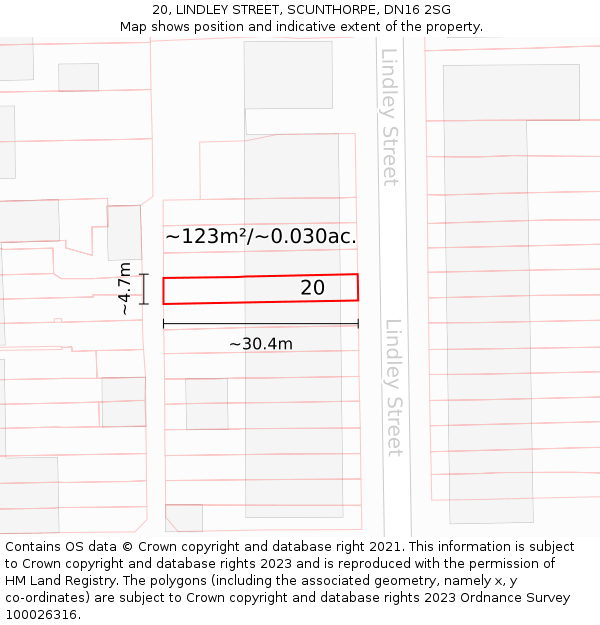 20, LINDLEY STREET, SCUNTHORPE, DN16 2SG: Plot and title map