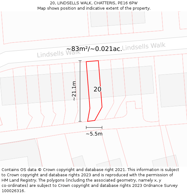 20, LINDSELLS WALK, CHATTERIS, PE16 6PW: Plot and title map
