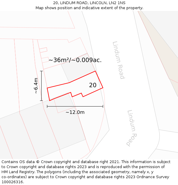 20, LINDUM ROAD, LINCOLN, LN2 1NS: Plot and title map