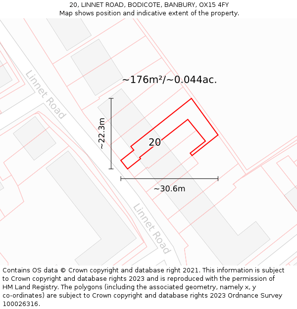 20, LINNET ROAD, BODICOTE, BANBURY, OX15 4FY: Plot and title map