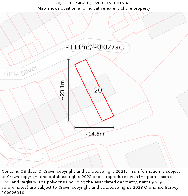 20, LITTLE SILVER, TIVERTON, EX16 4PH: Plot and title map