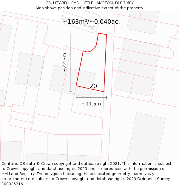 20, LIZARD HEAD, LITTLEHAMPTON, BN17 6RY: Plot and title map
