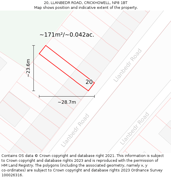 20, LLANBEDR ROAD, CRICKHOWELL, NP8 1BT: Plot and title map