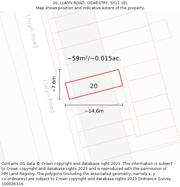 20, LLWYN ROAD, OSWESTRY, SY11 1EL: Plot and title map