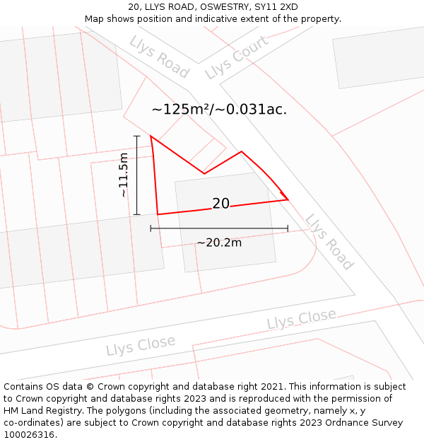 20, LLYS ROAD, OSWESTRY, SY11 2XD: Plot and title map