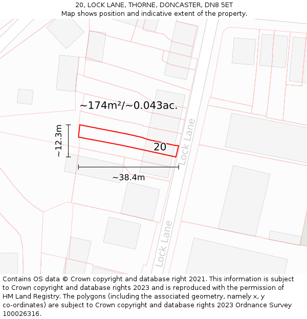 20, LOCK LANE, THORNE, DONCASTER, DN8 5ET: Plot and title map