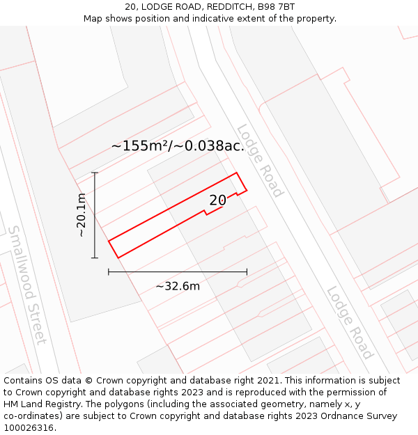20, LODGE ROAD, REDDITCH, B98 7BT: Plot and title map