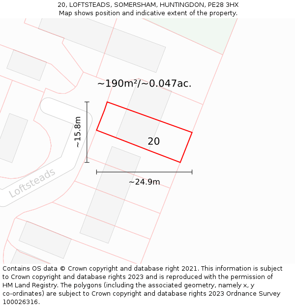 20, LOFTSTEADS, SOMERSHAM, HUNTINGDON, PE28 3HX: Plot and title map