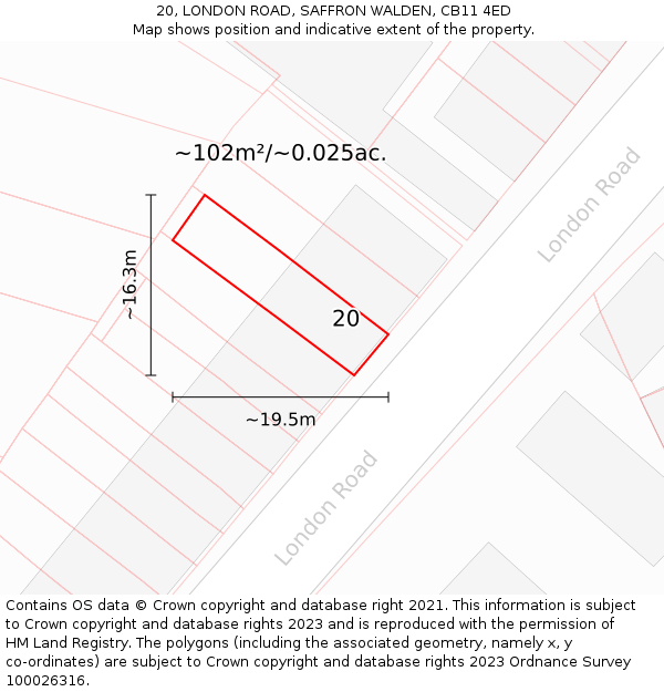 20, LONDON ROAD, SAFFRON WALDEN, CB11 4ED: Plot and title map