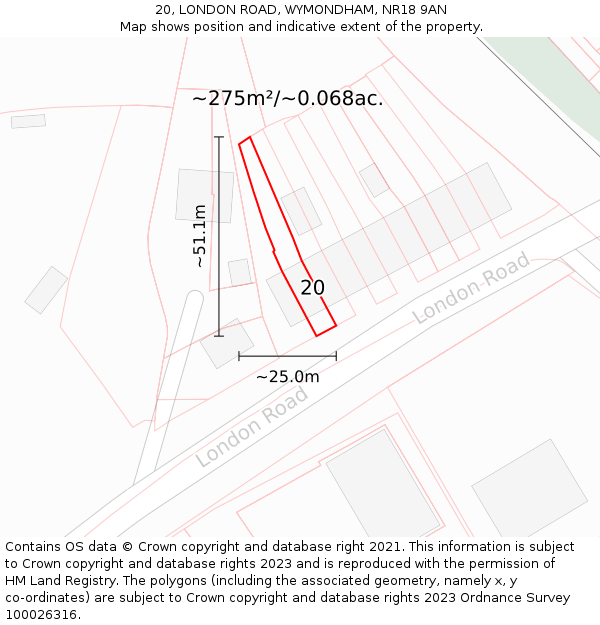 20, LONDON ROAD, WYMONDHAM, NR18 9AN: Plot and title map