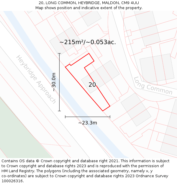 20, LONG COMMON, HEYBRIDGE, MALDON, CM9 4UU: Plot and title map