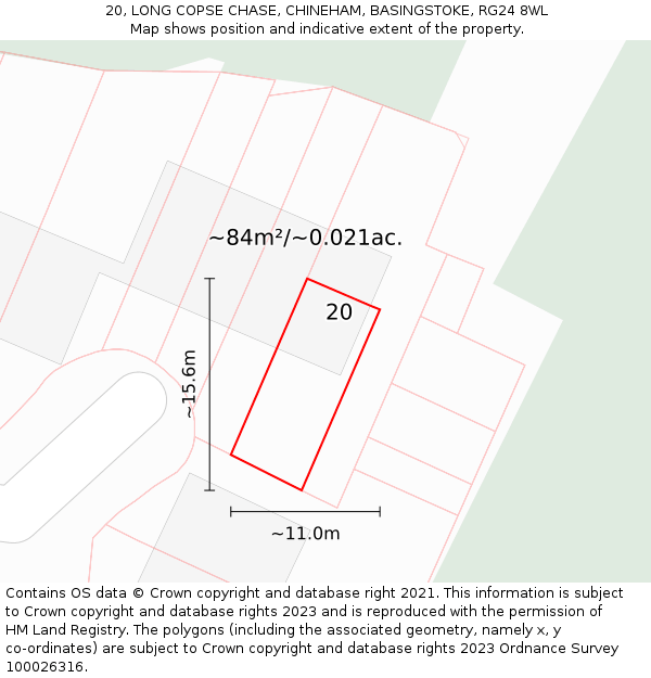 20, LONG COPSE CHASE, CHINEHAM, BASINGSTOKE, RG24 8WL: Plot and title map