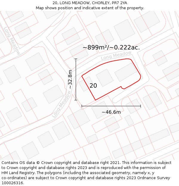 20, LONG MEADOW, CHORLEY, PR7 2YA: Plot and title map