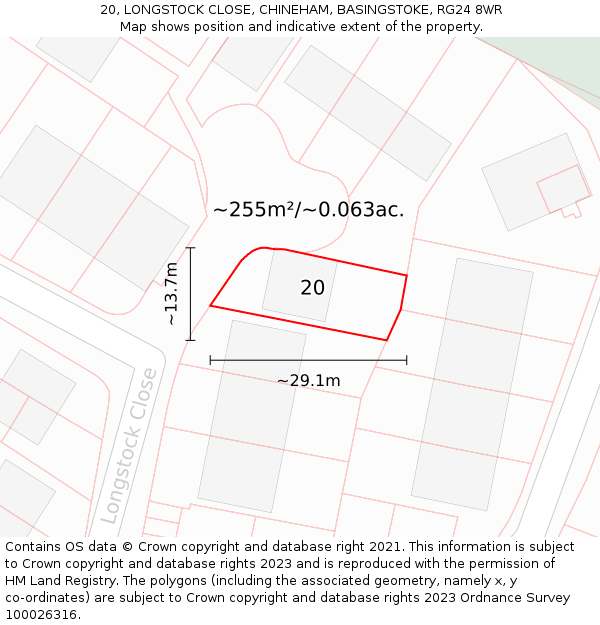 20, LONGSTOCK CLOSE, CHINEHAM, BASINGSTOKE, RG24 8WR: Plot and title map
