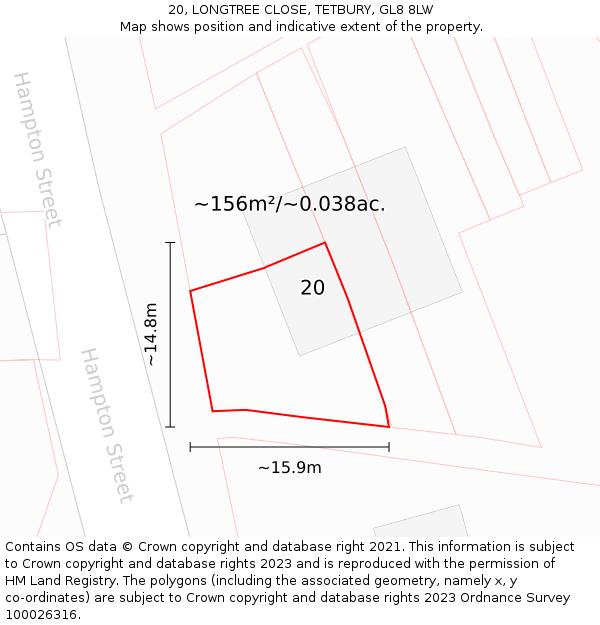 20, LONGTREE CLOSE, TETBURY, GL8 8LW: Plot and title map