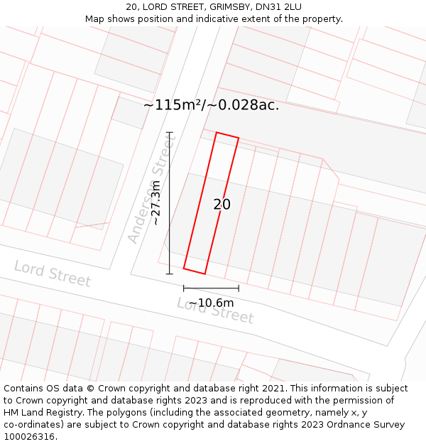20, LORD STREET, GRIMSBY, DN31 2LU: Plot and title map