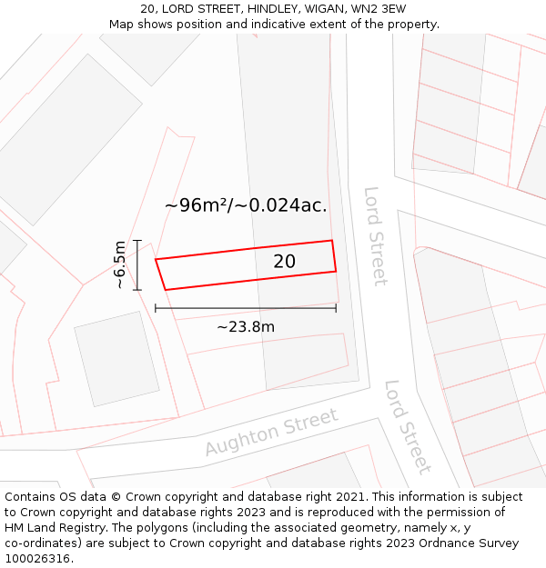 20, LORD STREET, HINDLEY, WIGAN, WN2 3EW: Plot and title map