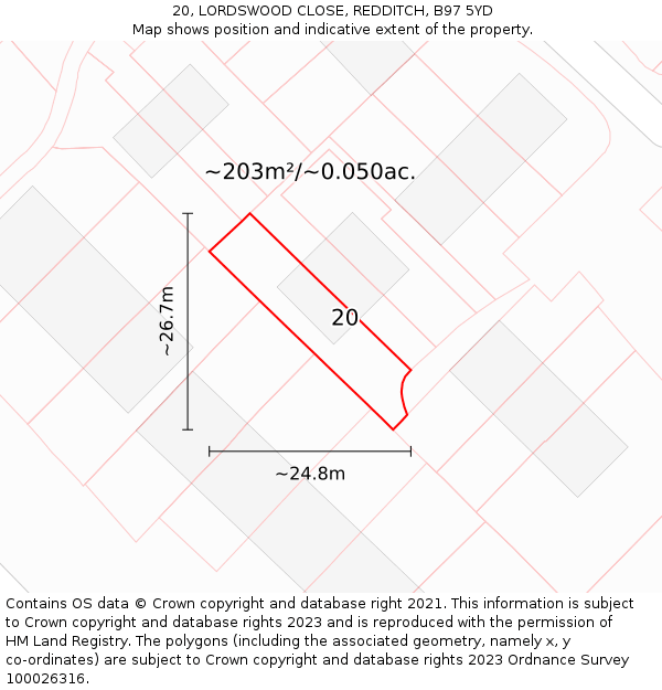 20, LORDSWOOD CLOSE, REDDITCH, B97 5YD: Plot and title map