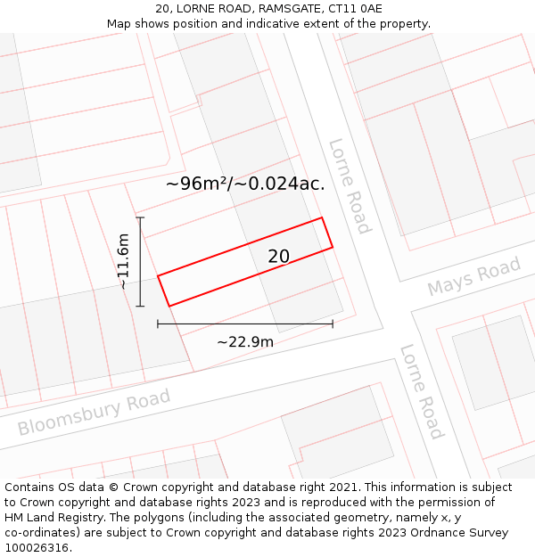 20, LORNE ROAD, RAMSGATE, CT11 0AE: Plot and title map