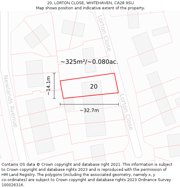 20, LORTON CLOSE, WHITEHAVEN, CA28 9SU: Plot and title map