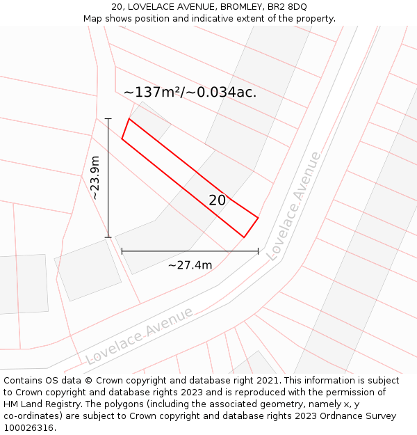 20, LOVELACE AVENUE, BROMLEY, BR2 8DQ: Plot and title map