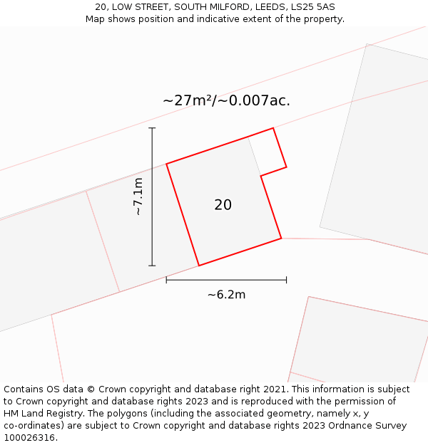 20, LOW STREET, SOUTH MILFORD, LEEDS, LS25 5AS: Plot and title map