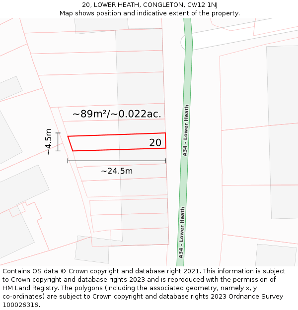 20, LOWER HEATH, CONGLETON, CW12 1NJ: Plot and title map