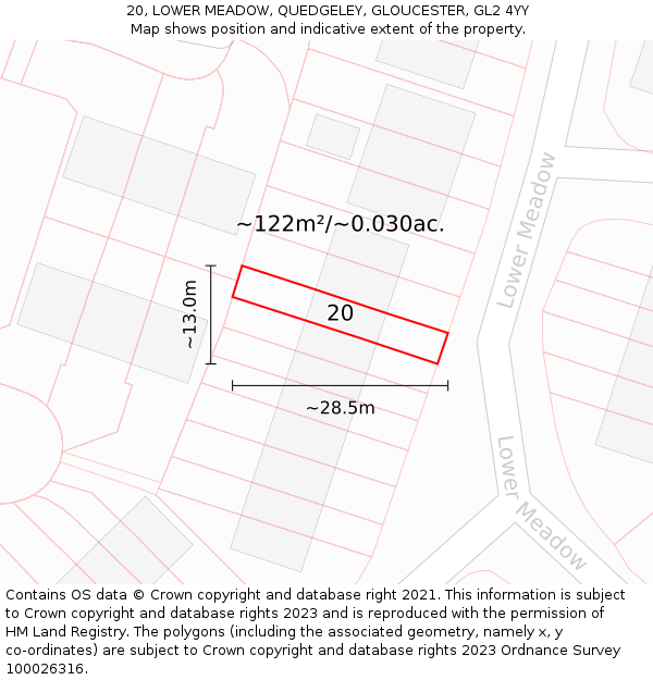20, LOWER MEADOW, QUEDGELEY, GLOUCESTER, GL2 4YY: Plot and title map