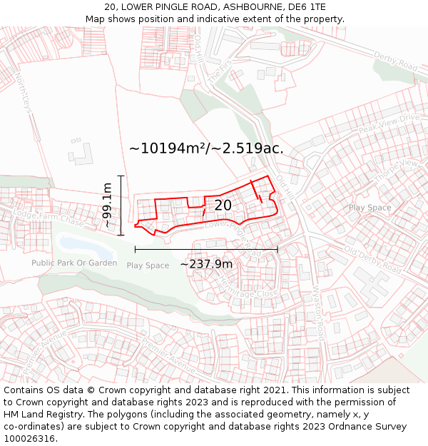 20, LOWER PINGLE ROAD, ASHBOURNE, DE6 1TE: Plot and title map