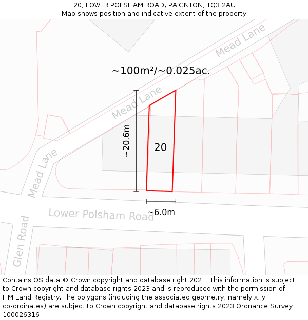 20, LOWER POLSHAM ROAD, PAIGNTON, TQ3 2AU: Plot and title map