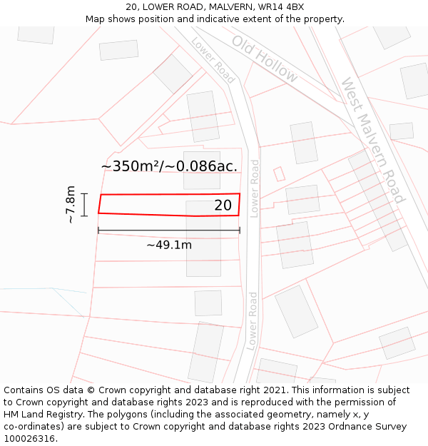 20, LOWER ROAD, MALVERN, WR14 4BX: Plot and title map
