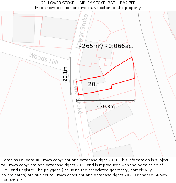 20, LOWER STOKE, LIMPLEY STOKE, BATH, BA2 7FP: Plot and title map