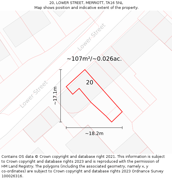 20, LOWER STREET, MERRIOTT, TA16 5NL: Plot and title map