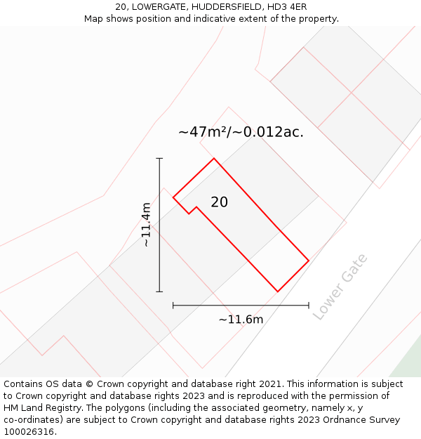 20, LOWERGATE, HUDDERSFIELD, HD3 4ER: Plot and title map