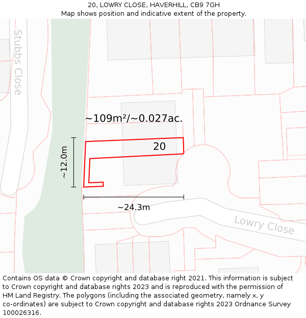 20, LOWRY CLOSE, HAVERHILL, CB9 7GH: Plot and title map