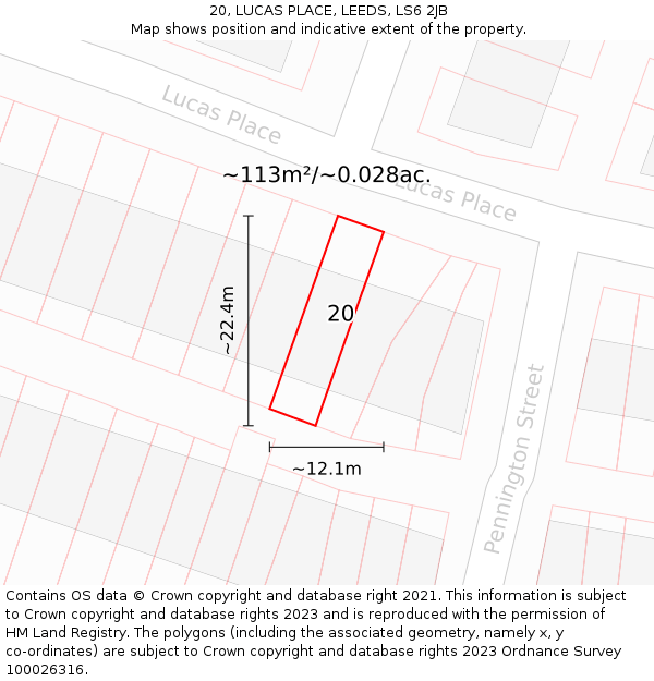 20, LUCAS PLACE, LEEDS, LS6 2JB: Plot and title map