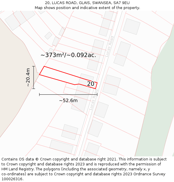 20, LUCAS ROAD, GLAIS, SWANSEA, SA7 9EU: Plot and title map