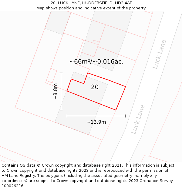 20, LUCK LANE, HUDDERSFIELD, HD3 4AF: Plot and title map