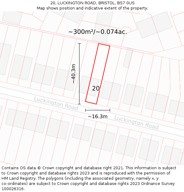 20, LUCKINGTON ROAD, BRISTOL, BS7 0US: Plot and title map