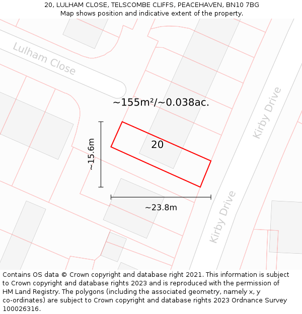 20, LULHAM CLOSE, TELSCOMBE CLIFFS, PEACEHAVEN, BN10 7BG: Plot and title map