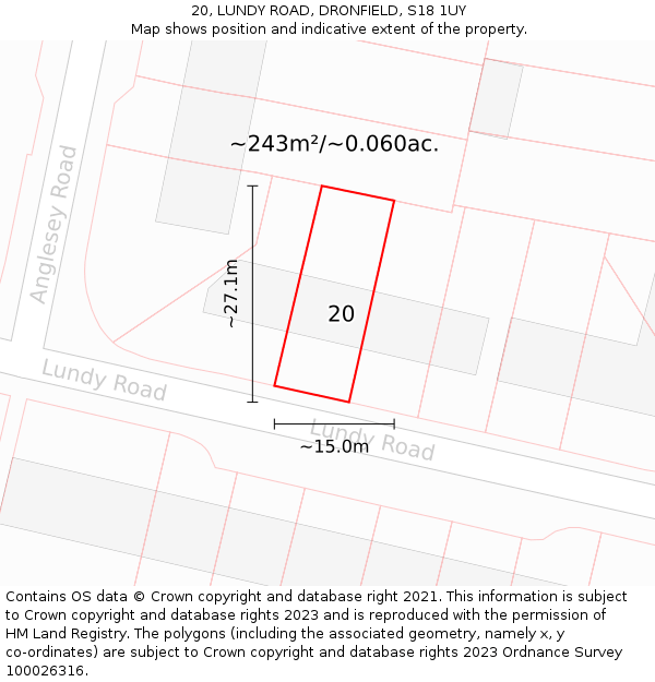 20, LUNDY ROAD, DRONFIELD, S18 1UY: Plot and title map