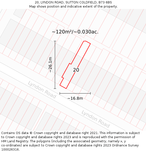 20, LYNDON ROAD, SUTTON COLDFIELD, B73 6BS: Plot and title map