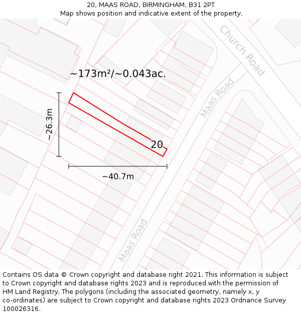 20, MAAS ROAD, BIRMINGHAM, B31 2PT: Plot and title map