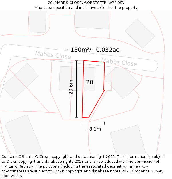 20, MABBS CLOSE, WORCESTER, WR4 0SY: Plot and title map