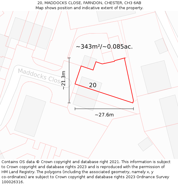 20, MADDOCKS CLOSE, FARNDON, CHESTER, CH3 6AB: Plot and title map