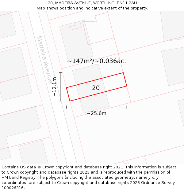 20, MADEIRA AVENUE, WORTHING, BN11 2AU: Plot and title map
