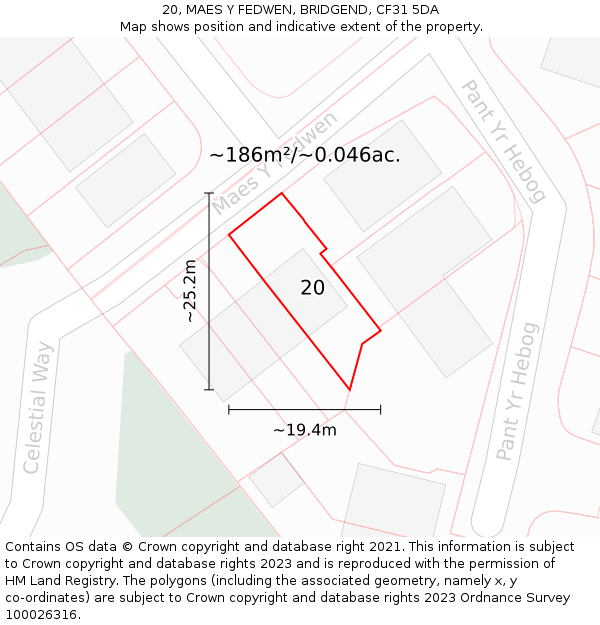 20, MAES Y FEDWEN, BRIDGEND, CF31 5DA: Plot and title map