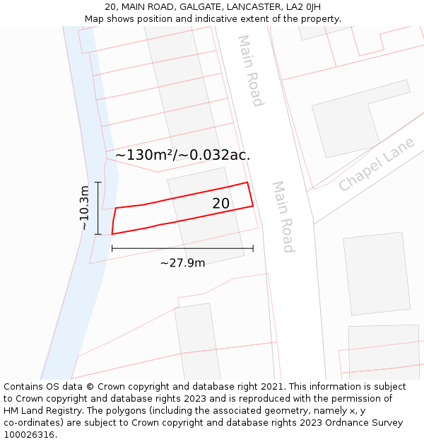 20, MAIN ROAD, GALGATE, LANCASTER, LA2 0JH: Plot and title map