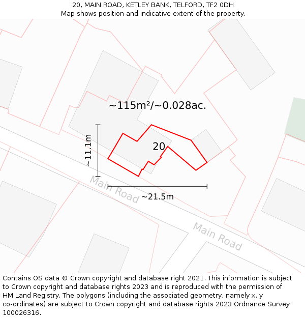 20, MAIN ROAD, KETLEY BANK, TELFORD, TF2 0DH: Plot and title map