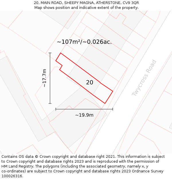 20, MAIN ROAD, SHEEPY MAGNA, ATHERSTONE, CV9 3QR: Plot and title map